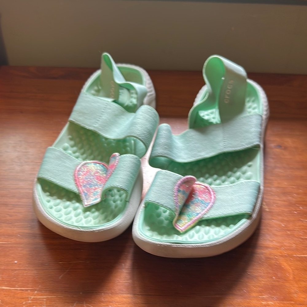 CROCS Teal Sandals with Strappy Design and Textured Footbed - Picture 2 of 8